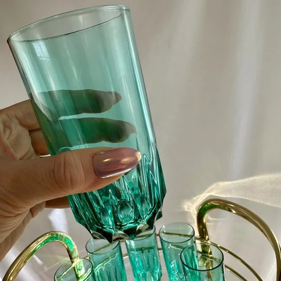 Set of 6 Vintage Green Luminarc Glasses Holiday Christmas Barware Entertaining - Picture 3 of 17